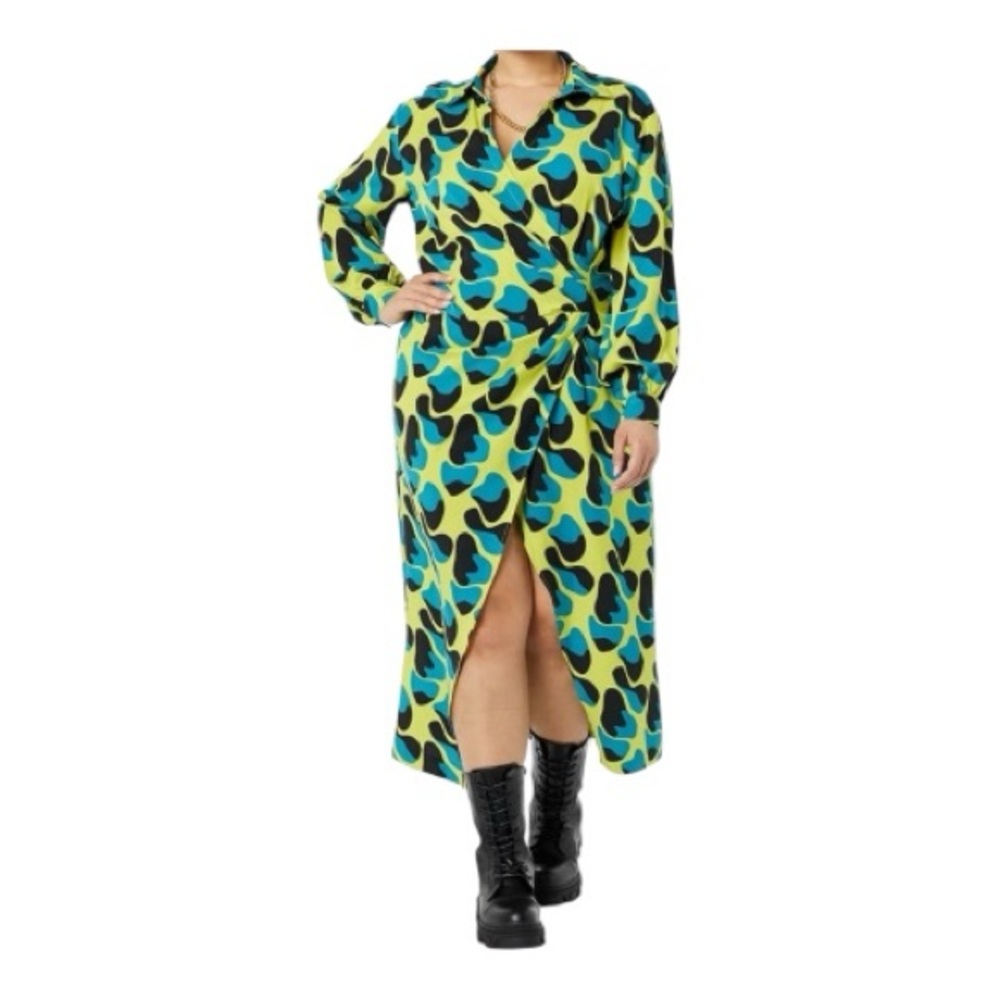 TEREA Andrea Pitter Bold Print Wrap Midi Dress XL US 16 Lyocell